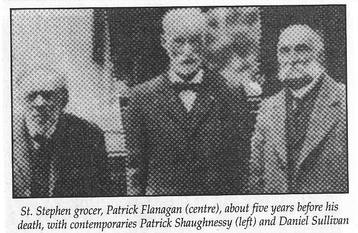 St. Stephen grocer, Patrick Flanagan (centre), about 5 years before his death, with contemporaries Patrick Shaughnessy (left) and Daniel Sullivan.